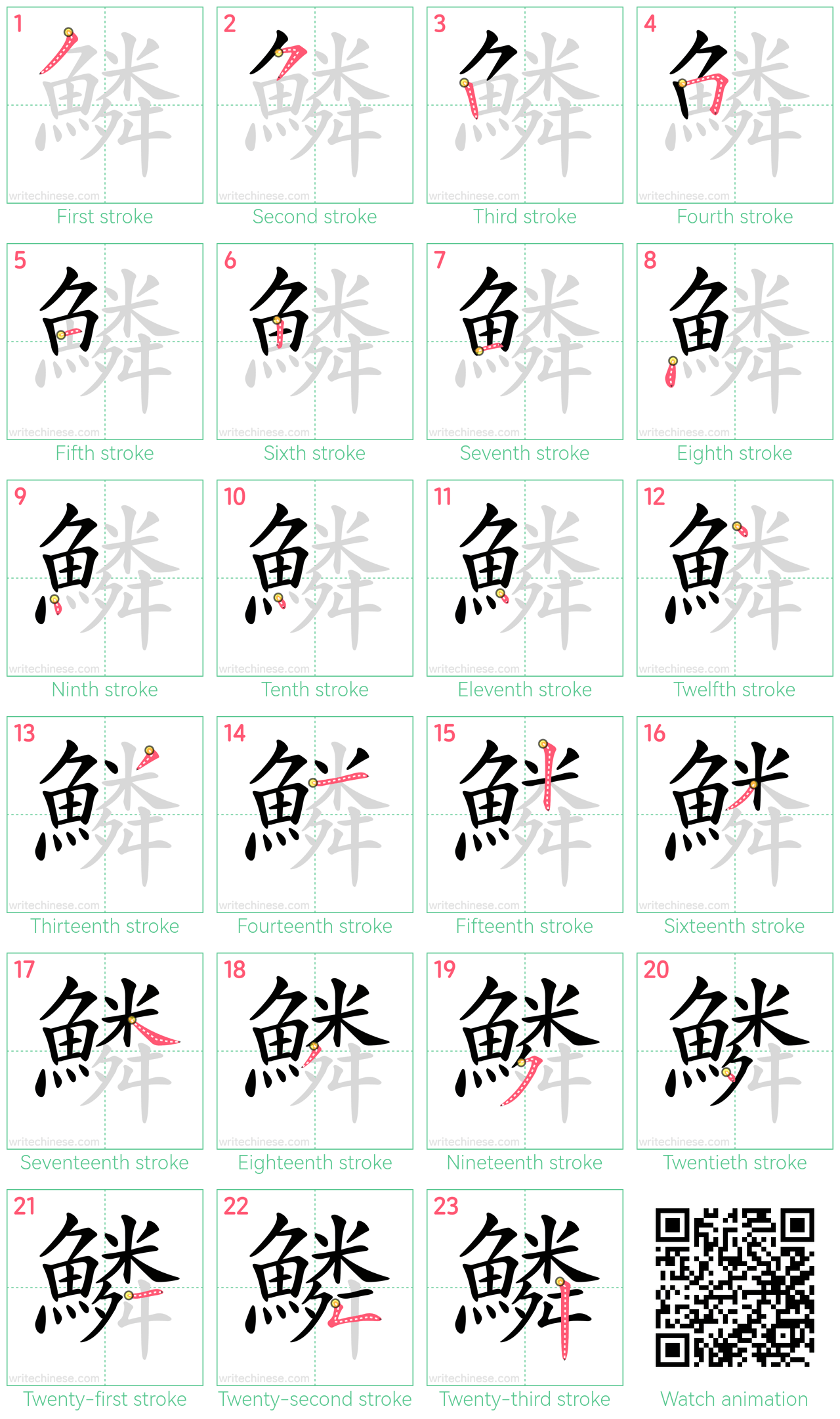鱗 step-by-step stroke order diagrams