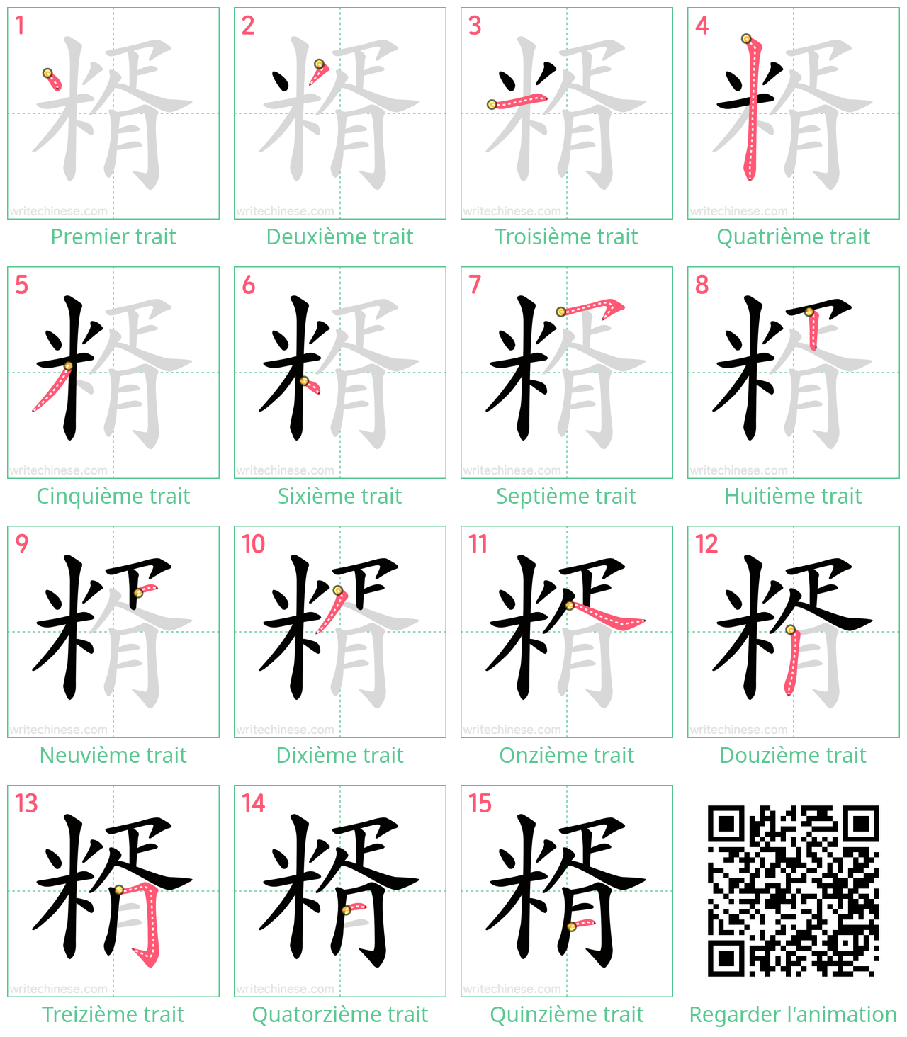 Diagrammes d'ordre des traits étape par étape pour le caractère 糈