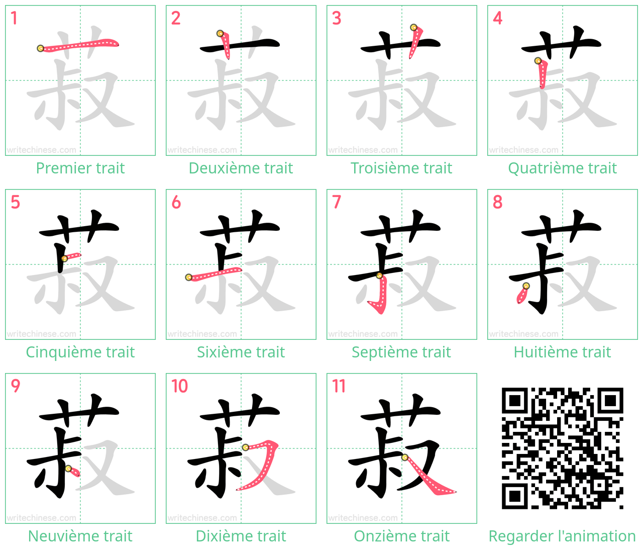 Diagrammes d'ordre des traits étape par étape pour le caractère 菽
