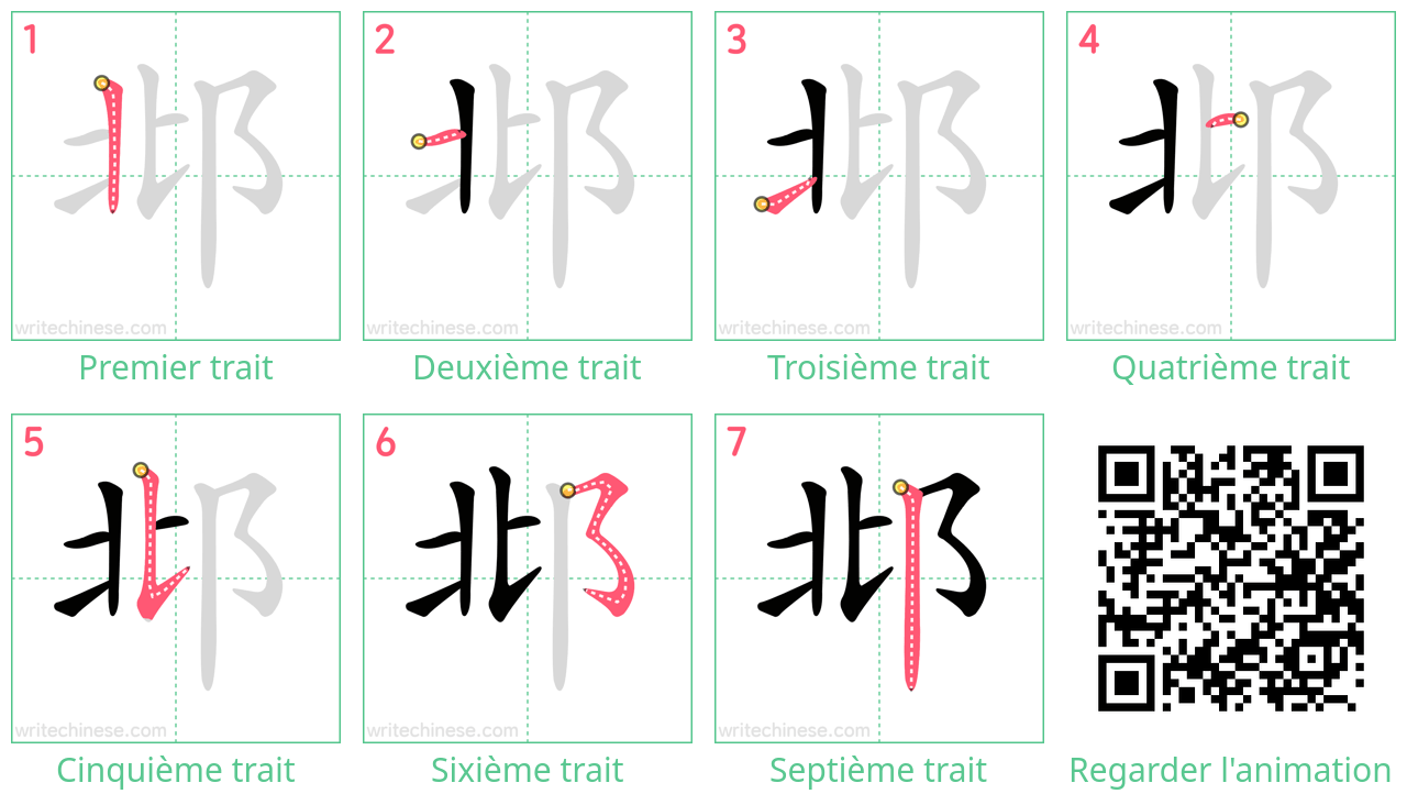 Diagrammes d'ordre des traits étape par étape pour le caractère 邶