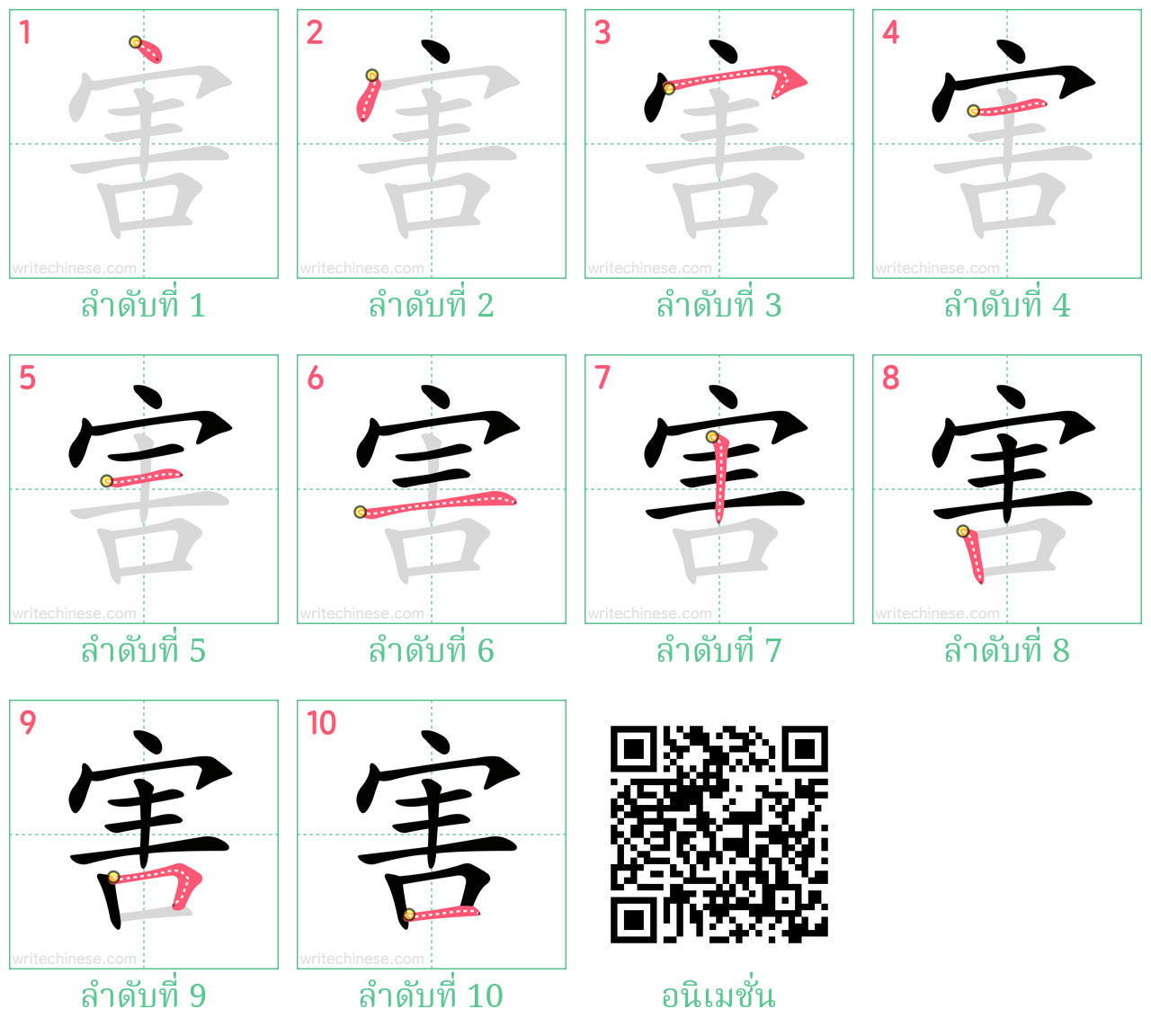 害 ลำดับการเขียน