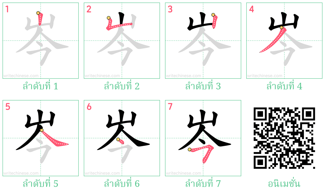 岑 ลำดับการเขียน