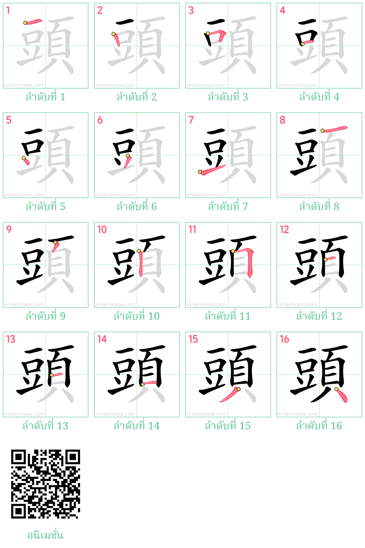 頭 ลำดับการเขียน