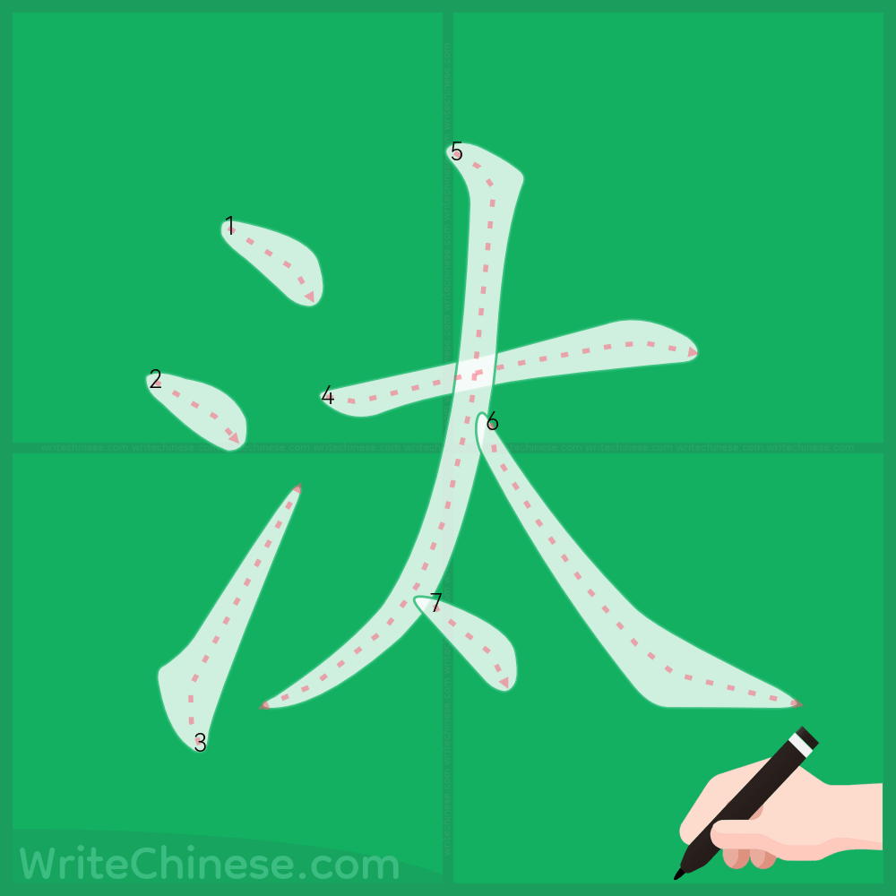 汰」の書き方 - 中国語の簡体字の正しい書き順(筆順)