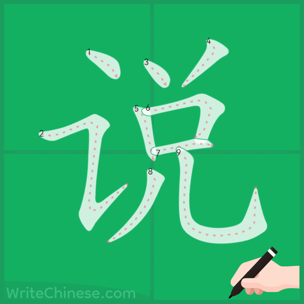 Learn how to write 说through stroke order & printable worksheets